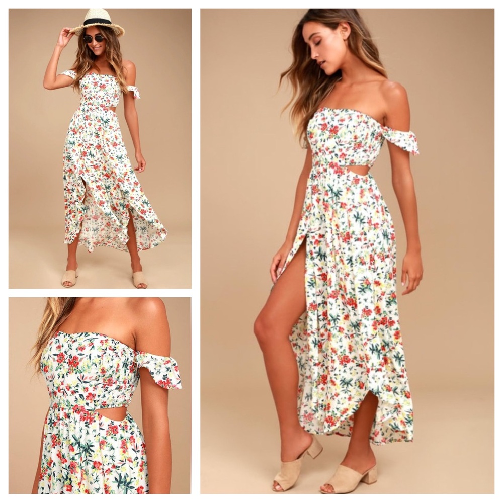 Lush Floral Off-Shoulder Midi Dress